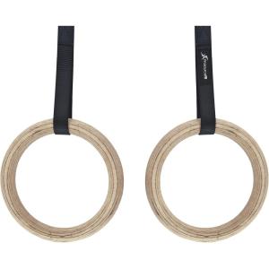 image:imageProsourceFit Fitness Gymnastics Rings with Straps for Total Body Conditioning at HomeBeige  Wood