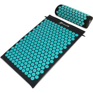 image:imageProsourceFit Acupressure Mat and Pillow Set for BackNeck Pain Relief and Muscle RelaxationBlackAqua
