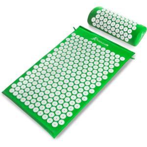 image:imageProsourceFit Acupressure Mat and Pillow Set for BackNeck Pain Relief and Muscle RelaxationGreenWhite