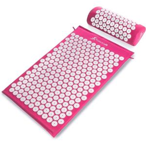 image:imageProsourceFit Acupressure Mat and Pillow Set for BackNeck Pain Relief and Muscle RelaxationPinkWhite