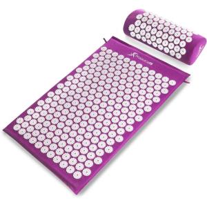 image:imageProsourceFit Acupressure Mat and Pillow Set for BackNeck Pain Relief and Muscle RelaxationPurpuleWhite
