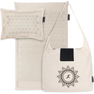 image:imageProsourceFit Ki Acupressure Mat and Pillow Set with 100 Natural Linen for BackNeck Pain Relief and Muscle RelaxationSand Dunes