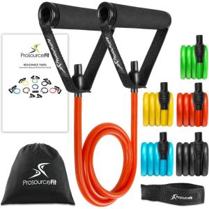 image:imageProsourceFit Single Stackable Resistance Bands with Door Anchor and Exercise Guide 812 LB Heavy Duty Fitness Tube for FullBody Exercises and Home WorkoutsAssorted  2 LB to 20 LB Resistance Level