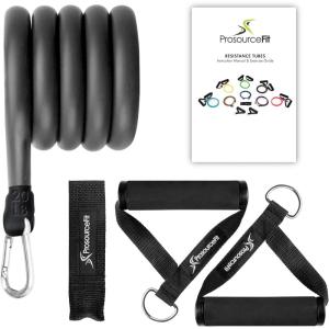 image:imageProsourceFit Single Stackable Resistance Bands with Door Anchor and Exercise Guide 812 LB Heavy Duty Fitness Tube for FullBody Exercises and Home WorkoutsBlack 16 LB to 20 LB Resistance Level
