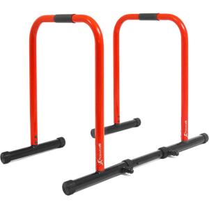 image:imageProsourceFit Dip Stand Station Heavy Duty Ultimate Body Press Bar with Safety Connector for Tricep DipsRed
