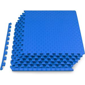 image:imageProsourceFit Exercise Puzzle Mat 1inch Checkered EVA Foam Floor Tiles wNonSlip Texture Interlocking Design for Adjustable Gym Surfaces Shock Absorbing Grey 24 SQ FT  6 TilesBlue