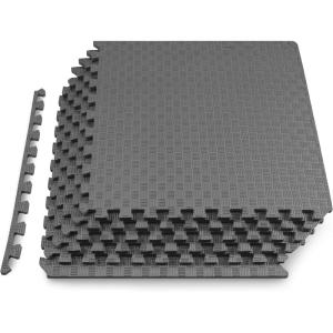 image:imageProsourceFit Exercise Puzzle Mat 1inch Checkered EVA Foam Floor Tiles wNonSlip Texture Interlocking Design for Adjustable Gym Surfaces Shock Absorbing Grey 24 SQ FT  6 TilesGrey