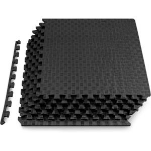 image:imageProsourceFit Exercise Puzzle Mat 1inch Checkered EVA Foam Floor Tiles wNonSlip Texture Interlocking Design for Adjustable Gym Surfaces Shock Absorbing Grey 24 SQ FT  6 TilesBlack
