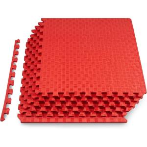 image:imageProsourceFit Exercise Puzzle Mat 1inch Checkered EVA Foam Floor Tiles wNonSlip Texture Interlocking Design for Adjustable Gym Surfaces Shock Absorbing Grey 24 SQ FT  6 TilesRed
