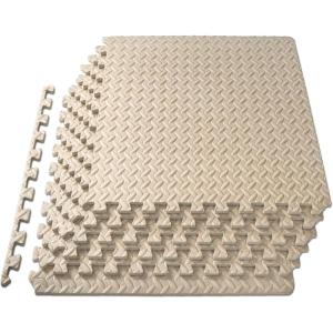 image:imageProsourceFit Exercise Puzzle Mat inch EVA Interlocking Foam Floor Tiles for Home Gym Workout Equipment Kids Play Areas Grey 24 SQ FT  6 TilesBeige