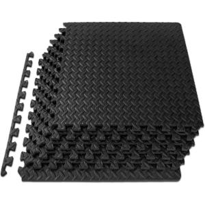 image:imageProsourceFit Exercise Puzzle Mat inch EVA Interlocking Foam Floor Tiles for Home Gym Workout Equipment Kids Play Areas Grey 24 SQ FT  6 TilesBlack