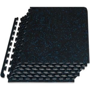 image:imageProsourceFit Rubber Top Exercise Puzzle Mat inch EVA Foam Protective Interlocking Tiles for Home Gym Equipment and Workouts Blue 48 SQ FT 12 TilesBlue