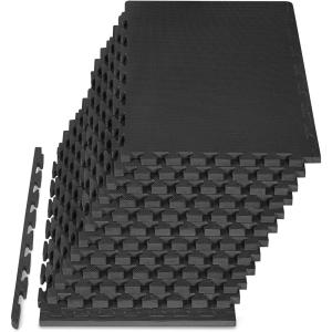image:imageProsourceFit Weaved Pattern Extra Thick Exercise Puzzle Mat 1inch EVA Foam Interlocking Tiles for Protective Cushioned Flooring for Home and Gym Equipment Blue 72 SQ FT 18 TilesBlack