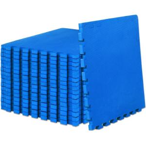 image:imageProsourceFit Weaved Pattern Extra Thick Exercise Puzzle Mat 1inch EVA Foam Interlocking Tiles for Protective Cushioned Flooring for Home and Gym Equipment Blue 72 SQ FT 18 TilesBlue