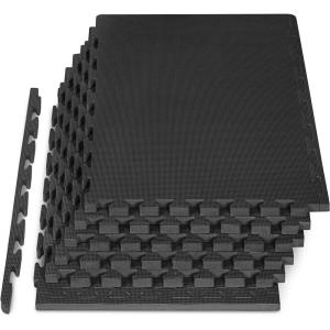 image:imageProsourceFit Weaved Pattern Extra Thick Exercise Puzzle Mat 1inch EVA Foam Interlocking Tiles for Protective Cushioned Flooring for Home and Gym Equipment Black 24 SQ FT 6 Tiles