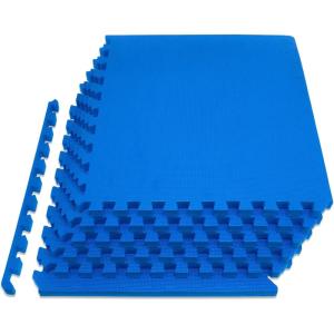 image:imageProsourceFit Weaved Pattern Extra Thick Exercise Puzzle Mat inch EVA Foam Interlocking Tiles for Protective Cushioned Flooring for Home and Gym Equipment Blue 24 SQ FT 6 Tiles