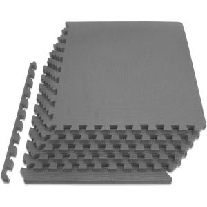 image:imageProsourceFit Weaved Pattern Extra Thick Exercise Puzzle Mat inch EVA Foam Interlocking Tiles for Protective Cushioned Flooring for Home and Gym Equipment Grey 24 SQ FT 6 Tiles
