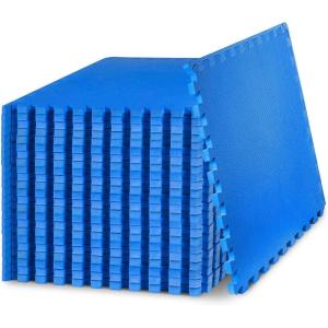 image:imageProsourceFit Weaved Pattern Extra Thick Exercise Puzzle Mat inch EVA Foam Interlocking Tiles for Protective Cushioned Flooring for Home and Gym Equipment Blue 96 SQ FT 24 Tiles