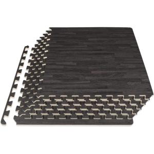 image:imageProsourceFit Wood Grain Puzzle Mat inch 6 EVA Foam Interlocking Floor Tiles 24 Sq Ft for Secure Indoor Room Workout Flooring and PlaymatCarbon Black  24 Sq Ft  6 Tiles