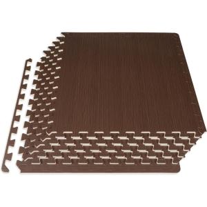 image:imageProsourceFit Wood Grain Puzzle Mat inch 6 EVA Foam Interlocking Floor Tiles 24 Sq Ft for Secure Indoor Room Workout Flooring and PlaymatDark Walnut  24 Sq Ft  6 Tiles