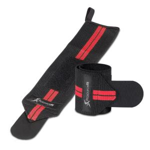image:imageProsourceFit Pair of Barbell Weight Lifting Wrist Wraps Support with Thumb Loop YellowRed