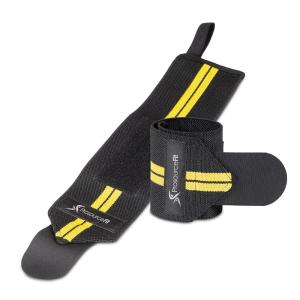 image:imageProsourceFit Pair of Barbell Weight Lifting Wrist Wraps Support with Thumb Loop YellowYellow